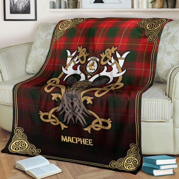 MacPhee Modern Tartan Crest Premium Blanket - Celtic Stag style on Sale - Image 2