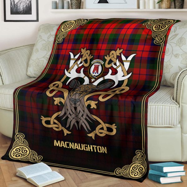 MacNaughton Modern Tartan Crest Premium Blanket - Celtic Stag style Hot on Sale - Image 2