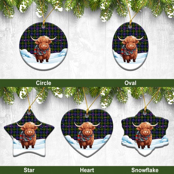 Fleming Tartan Christmas Ceramic Ornament - Highland Cows Snow Style Discount