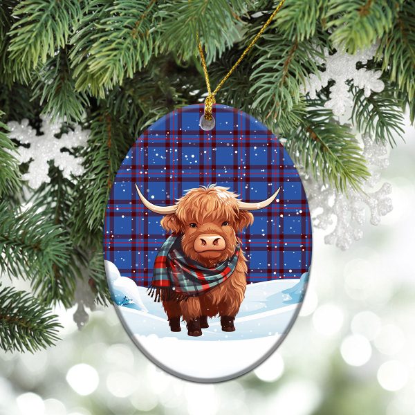 Elliot Modern Tartan Christmas Ceramic Ornament - Highland Cows Snow Style Discount - Image 3