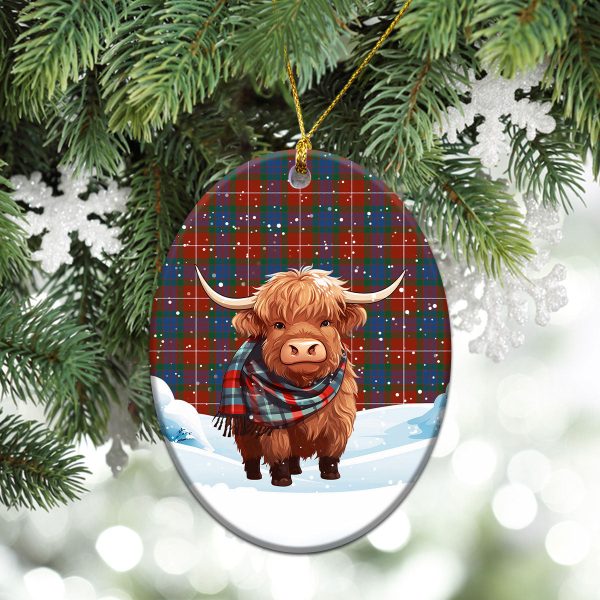 Fraser (of Lovat) Ancient Tartan Christmas Ceramic Ornament - Highland Cows Snow Style on Sale - Image 3