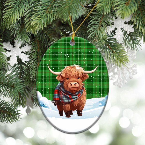 Clephan (or Clephane) Tartan Christmas Ceramic Ornament - Highland Cows Snow Style For Sale - Image 3
