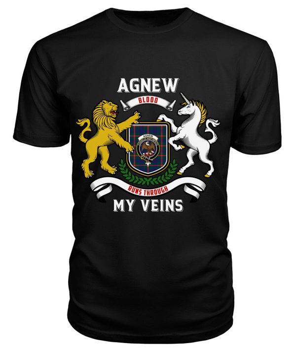 Agnew Modern Tartan Crest 2D T-shirt - Blood Runs Through My Veins Style For Cheap