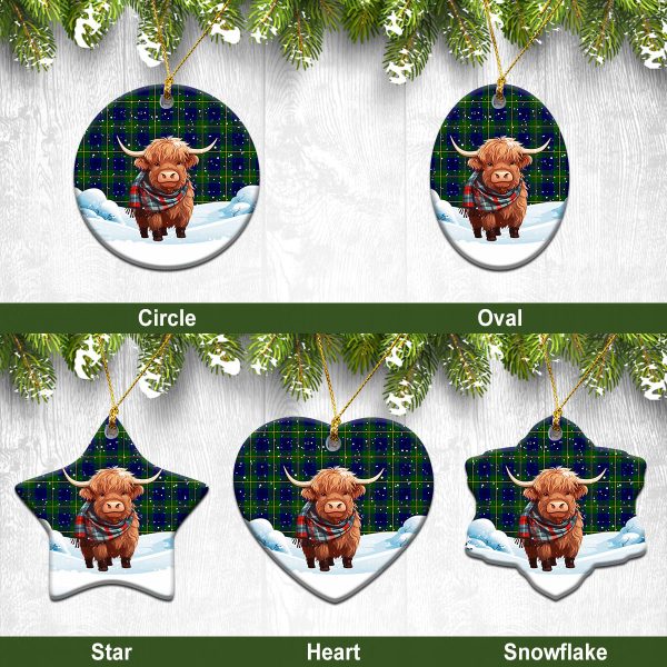 Johnson Modern Tartan Christmas Ceramic Ornament - Highland Cows Snow Style Online