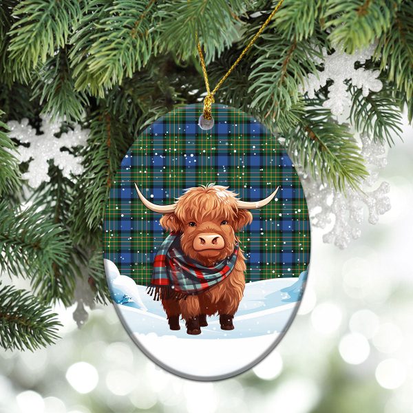 MacLaren Ancient Tartan Christmas Ceramic Ornament - Highland Cows Snow Style Online Hot Sale - Image 3