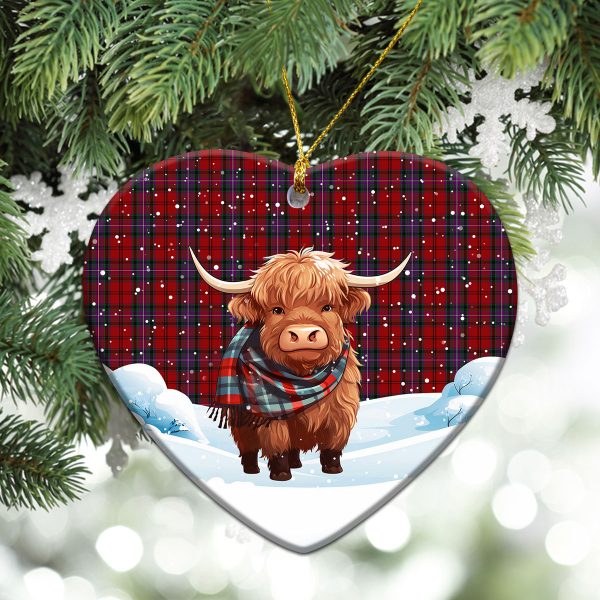 Kelly of Sleat Red Tartan Christmas Ceramic Ornament - Highland Cows Snow Style Sale - Image 5