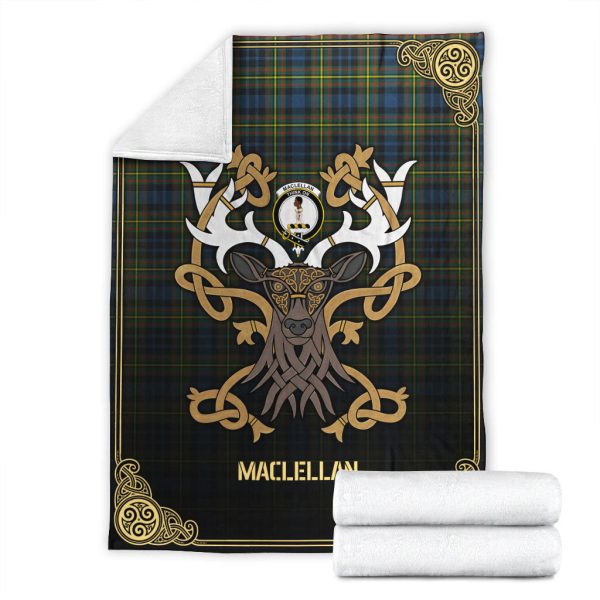 MacLellan Ancient Tartan Crest Premium Blanket - Celtic Stag style on Sale - Image 4