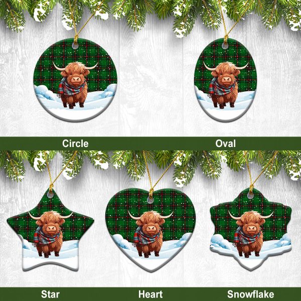 Halkett Tartan Christmas Ceramic Ornament - Highland Cows Snow Style Hot on Sale