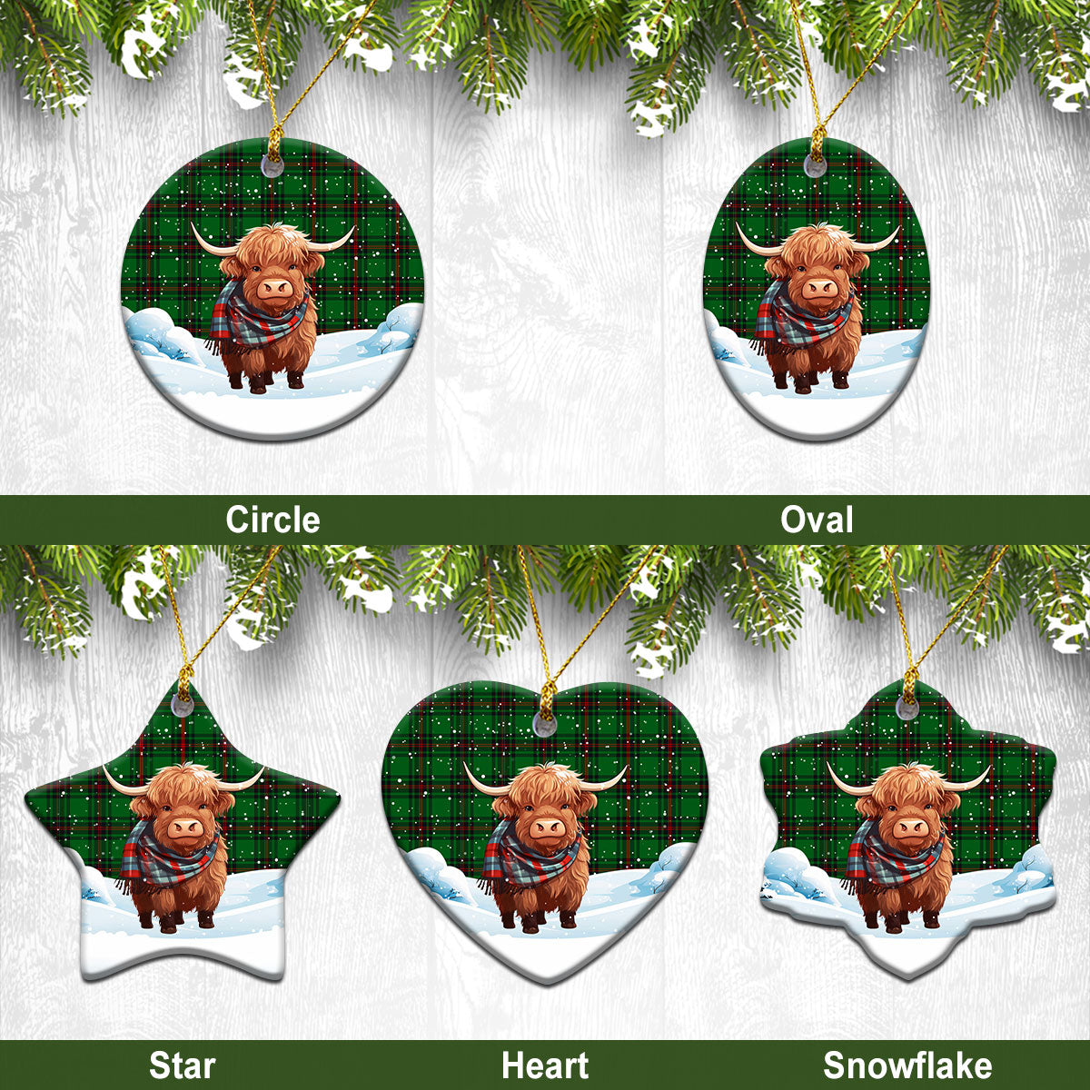 Halkett Tartan Christmas Ceramic Ornament – Highland Cows Snow Style Hot on Sale