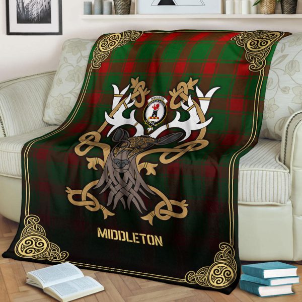 Middleton Modern Tartan Crest Premium Blanket - Celtic Stag style Fashion - Image 2