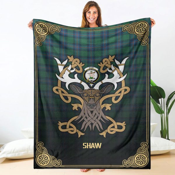 Shaw (of Sauchie) Tartan Crest Premium Blanket - Celtic Stag style Supply