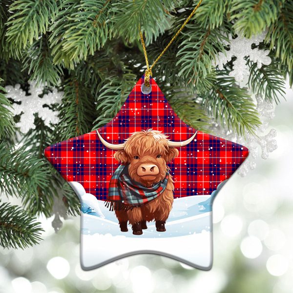 Hamilton Modern Tartan Christmas Ceramic Ornament - Highland Cows Snow Style Hot on Sale - Image 4