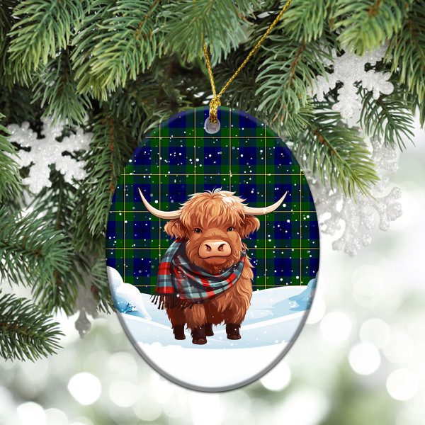 Johnston Modern Tartan Christmas Ceramic Ornament - Highland Cows Snow Style For Sale - Image 3
