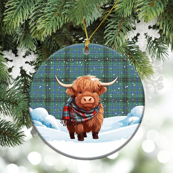 MacInnes Ancient Tartan Christmas Ceramic Ornament - Highland Cows Snow Style Fashion - Image 2