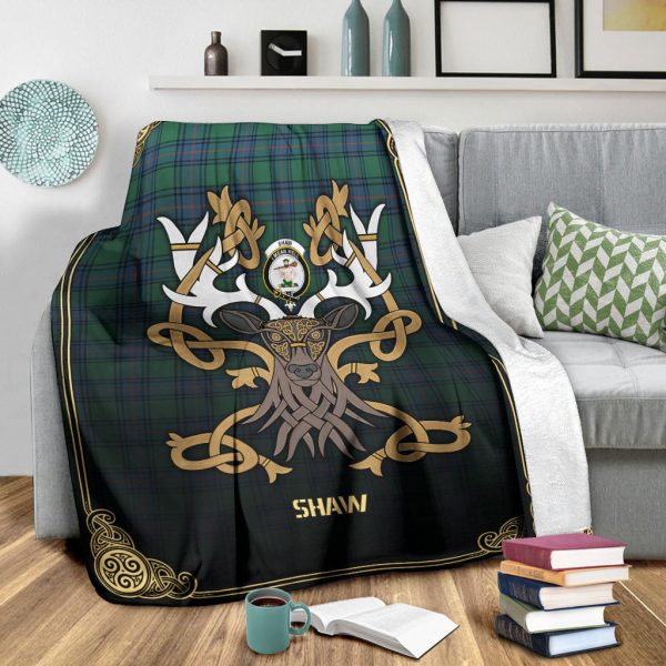 Shaw (of Sauchie) Tartan Crest Premium Blanket - Celtic Stag style Supply - Image 3