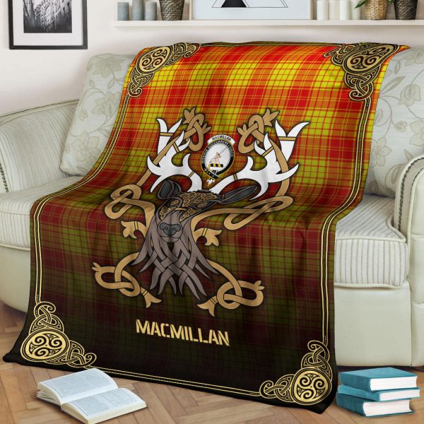 MacMillan Clan Tartan Crest Premium Blanket - Celtic Stag style Sale - Image 2