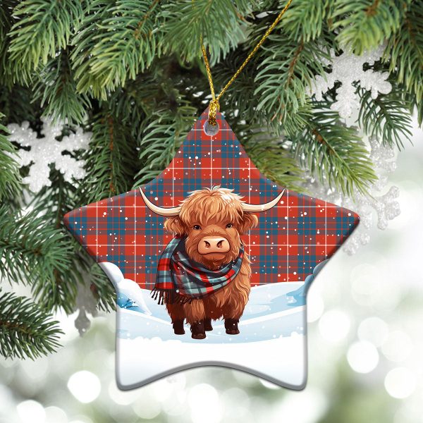 Hamilton Ancient Tartan Christmas Ceramic Ornament - Highland Cows Snow Style For Sale - Image 4