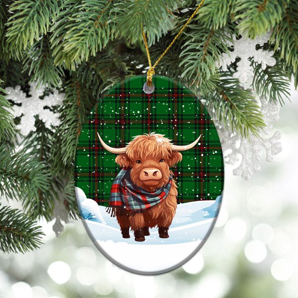 Halkett Tartan Christmas Ceramic Ornament - Highland Cows Snow Style Hot on Sale - Image 3