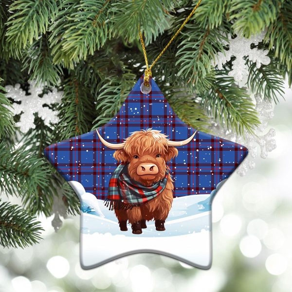 Elliot Modern Tartan Christmas Ceramic Ornament - Highland Cows Snow Style Discount - Image 4