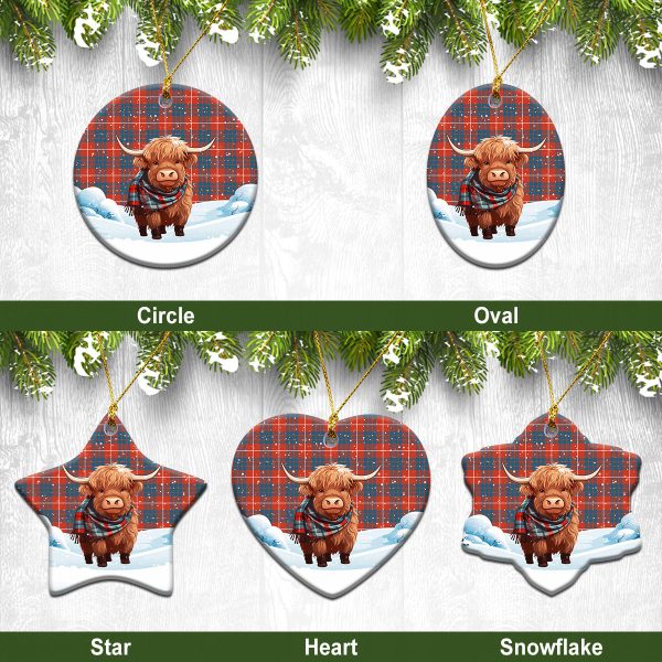 Hamilton Ancient Tartan Christmas Ceramic Ornament - Highland Cows Snow Style For Sale