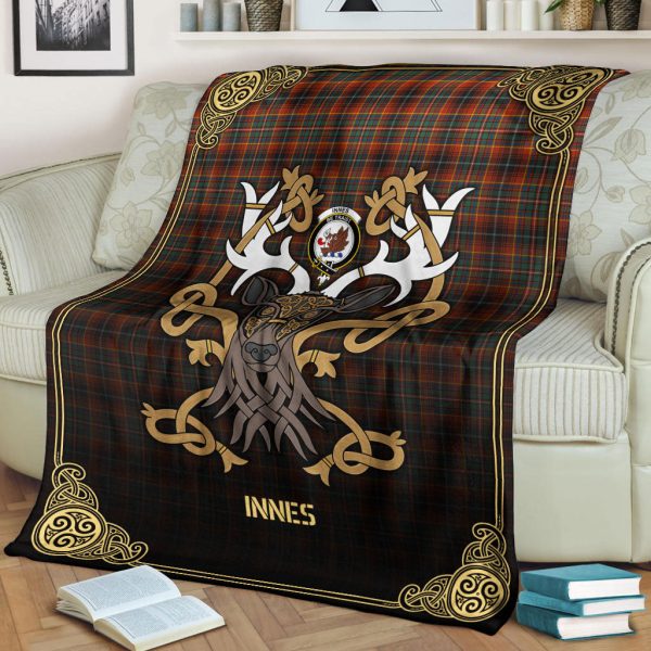 Innes Ancient Tartan Crest Premium Blanket - Celtic Stag style For Discount - Image 2