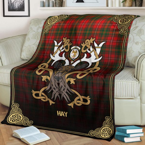 Hay Modern Tartan Crest Premium Blanket - Celtic Stag style Online now - Image 2
