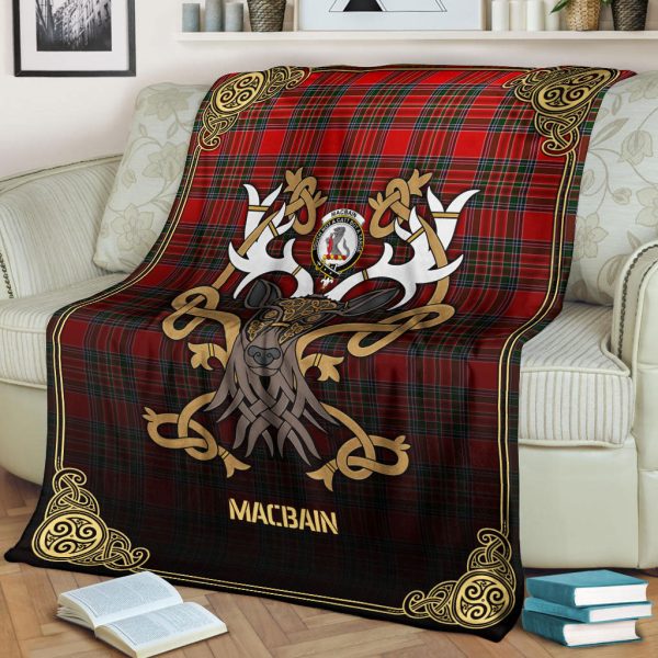 MacBain Tartan Crest Premium Blanket - Celtic Stag style Sale - Image 2