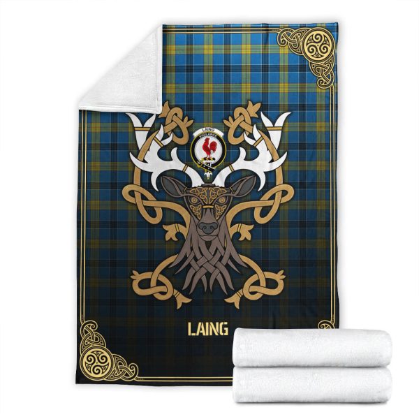 Laing Tartan Crest Premium Blanket - Celtic Stag style For Discount - Image 4