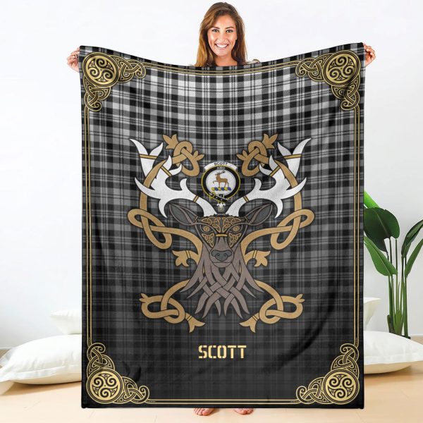 Scott Black & White Modern Tartan Crest Premium Blanket - Celtic Stag style Online Sale
