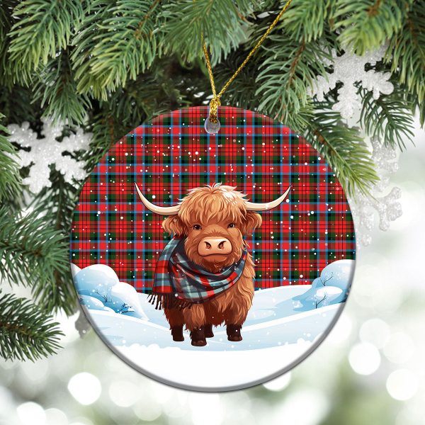 MacDuff Modern Tartan Christmas Ceramic Ornament - Highland Cows Snow Style on Sale - Image 2
