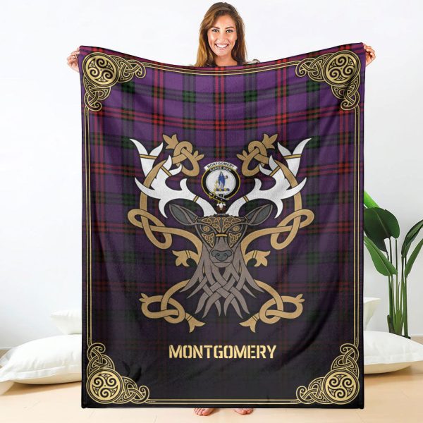 Montgomery Modern Tartan Crest Premium Blanket - Celtic Stag style For Discount