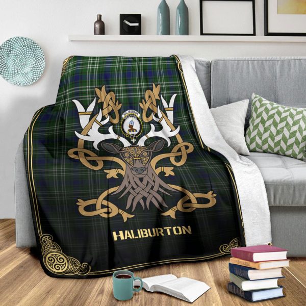 Haliburton Tartan Crest Premium Blanket - Celtic Stag style Cheap - Image 3