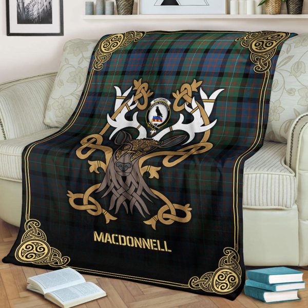 MacDonnell of Glengarry Ancient Tartan Crest Premium Blanket - Celtic Stag style For Discount - Image 2