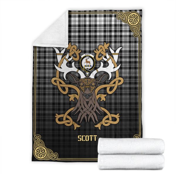 Scott Black & White Modern Tartan Crest Premium Blanket - Celtic Stag style Online Sale - Image 4