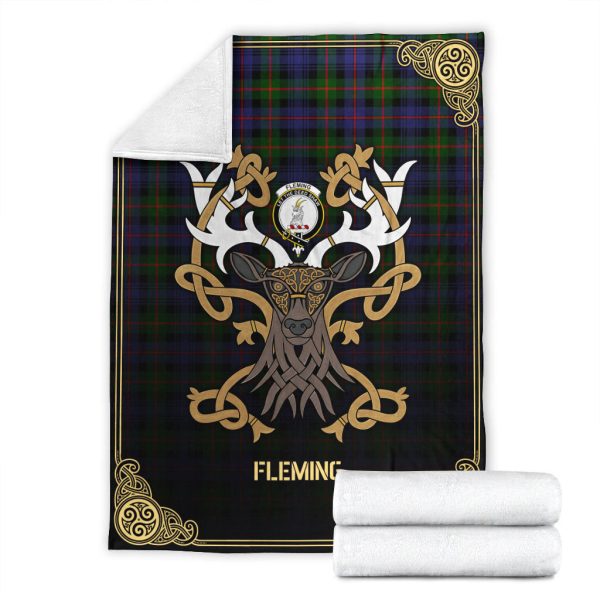 Fleming Tartan Crest Premium Blanket - Celtic Stag style Cheap - Image 4
