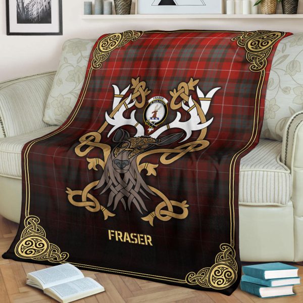 Fraser (of Lovat) Weathered Tartan Crest Premium Blanket - Celtic Stag style For Cheap - Image 2