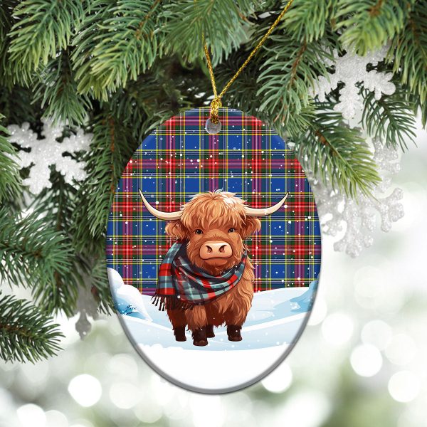 MacBeth Modern Tartan Christmas Ceramic Ornament - Highland Cows Snow Style Cheap - Image 3