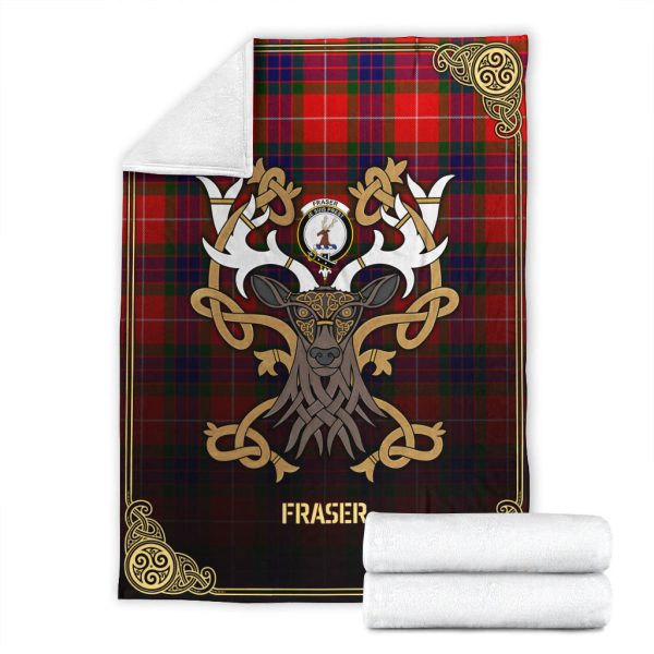 Fraser (of Lovat) Modern Tartan Crest Premium Blanket - Celtic Stag style on Sale - Image 4