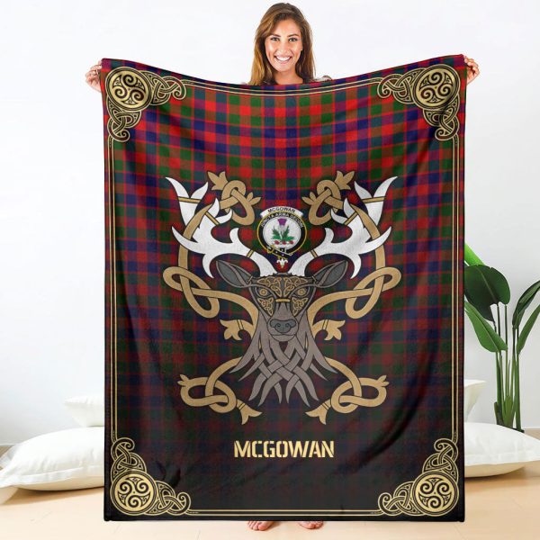 McGowan Tartan Crest Premium Blanket - Celtic Stag style Cheap