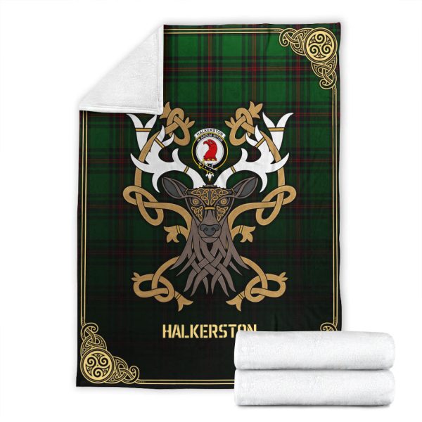 Halkerston Tartan Crest Premium Blanket - Celtic Stag style For Discount - Image 4