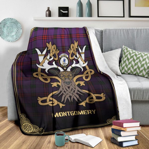 Montgomery Modern Tartan Crest Premium Blanket - Celtic Stag style For Discount - Image 3