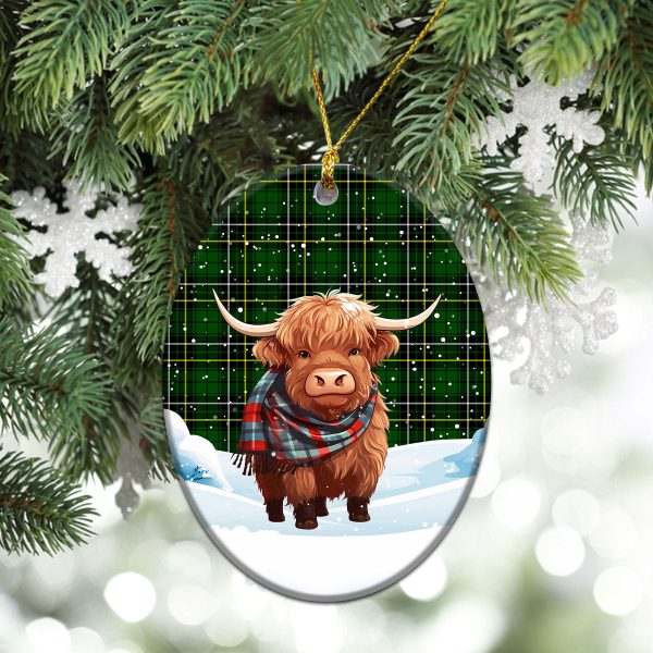 MacAlpine Modern Tartan Christmas Ceramic Ornament - Highland Cows Snow Style For Discount - Image 3