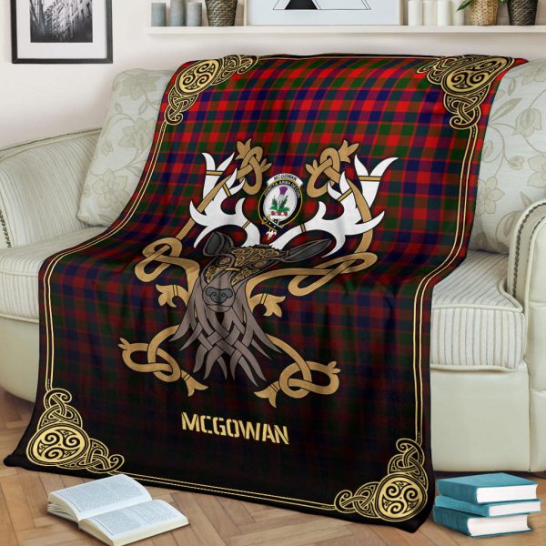 McGowan Tartan Crest Premium Blanket - Celtic Stag style Cheap - Image 2