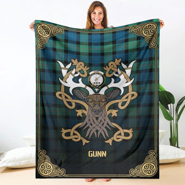 Gunn Ancient Tartan Crest Premium Blanket - Celtic Stag style Online Hot Sale