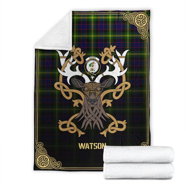 Watson Modern Tartan Crest Premium Blanket - Celtic Stag style Cheap - Image 4