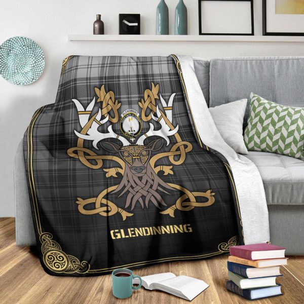 Glendinning Tartan Crest Premium Blanket - Celtic Stag style Hot on Sale - Image 3