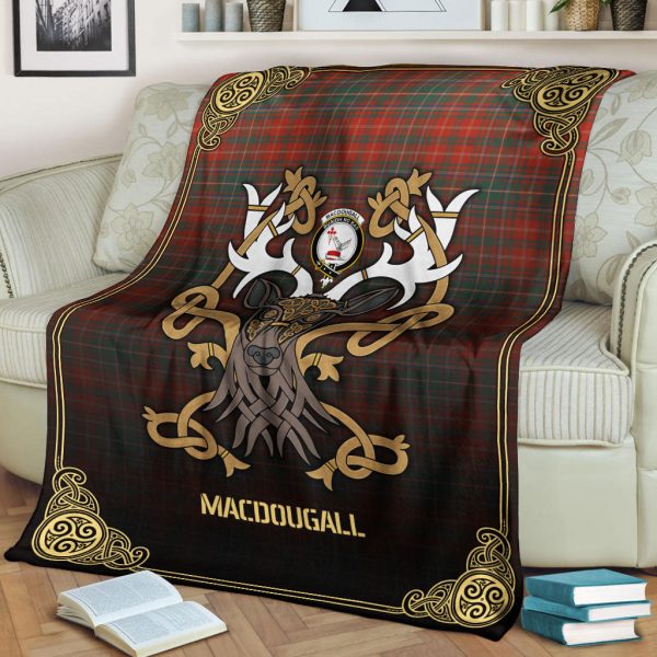 MacDougall Ancient Tartan Crest Premium Blanket - Celtic Stag style Fashion - Image 2