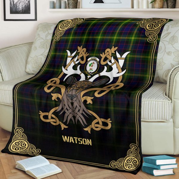 Watson Modern Tartan Crest Premium Blanket - Celtic Stag style Cheap - Image 2