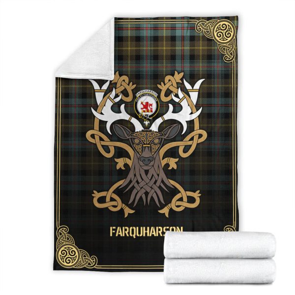 Farquharson Weathered Tartan Crest Premium Blanket - Celtic Stag style Cheap - Image 4