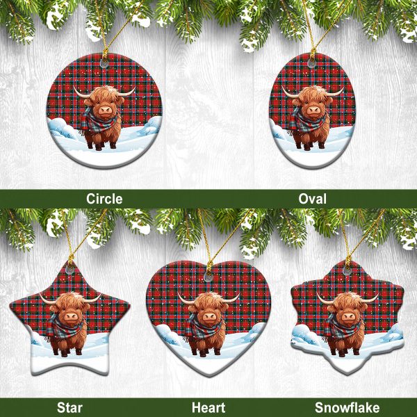 MacDuff Modern Tartan Christmas Ceramic Ornament - Highland Cows Snow Style on Sale
